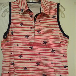Sleeveless Polo in Red, White & Blue